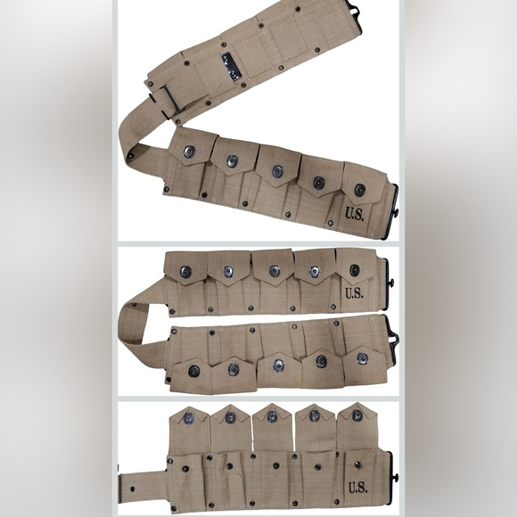 U.S Army Rifle Cartridge WWII Springfield 10 Pocket Canvas Ammo Belt Bandolier - Picture 2 of 4